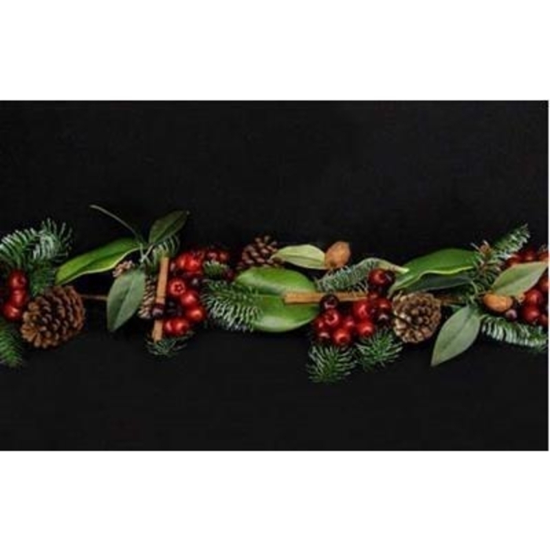 Get in the Christmas spirit by decorating your window ledges tables or anywhere else you fancy with this delightful garland. Made of realistic artificial fir tree and decorated with pinecones red berries and cinnamon sticks in the traditional style. Matching wreath available. Approx size (LxWxD (LxWxD) 180x15x15cm.